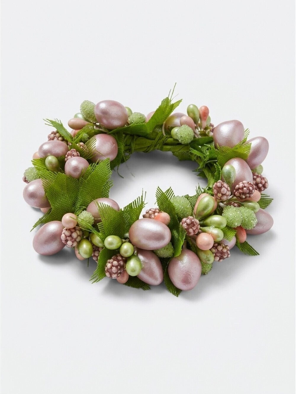 Vintage Mini Floral Wreath Pink Green Millinery Berries 4" Craft Decor